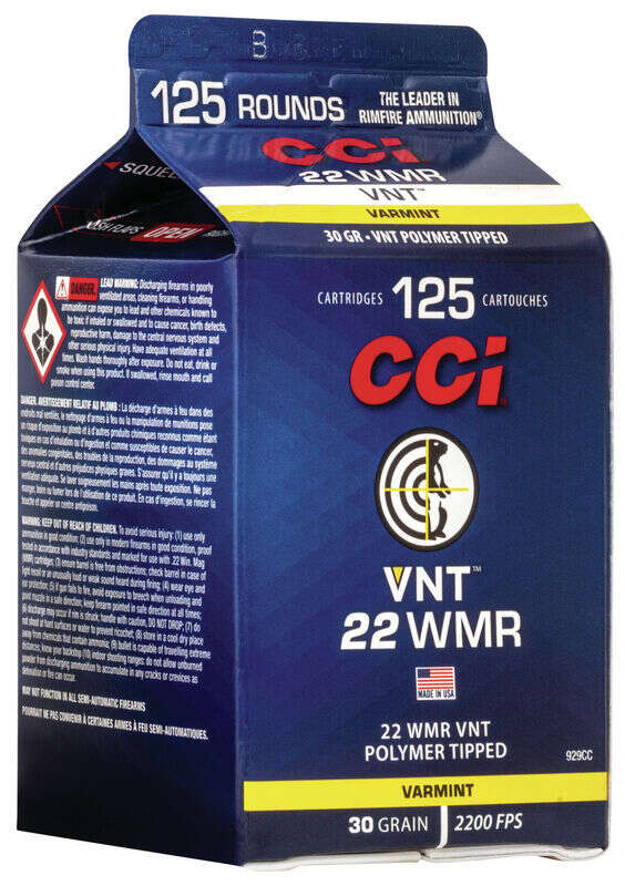 Ammunition CCI   Speer 322 ft lbs 22WMR CCI 929CC 22WMR                30 VTN       125/10